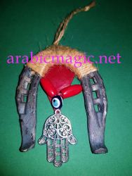 Magical Arabic Protection Amulet with Taweez - Magical Horseshoe with a Taweez and Hand of Fatimah