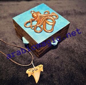 Arabic Amulet Shark Tooth - Megalodon Tooth Talisman/ Arabic Amulet of the Djinn Marid from the Tribe Banu Al-Qirsh.