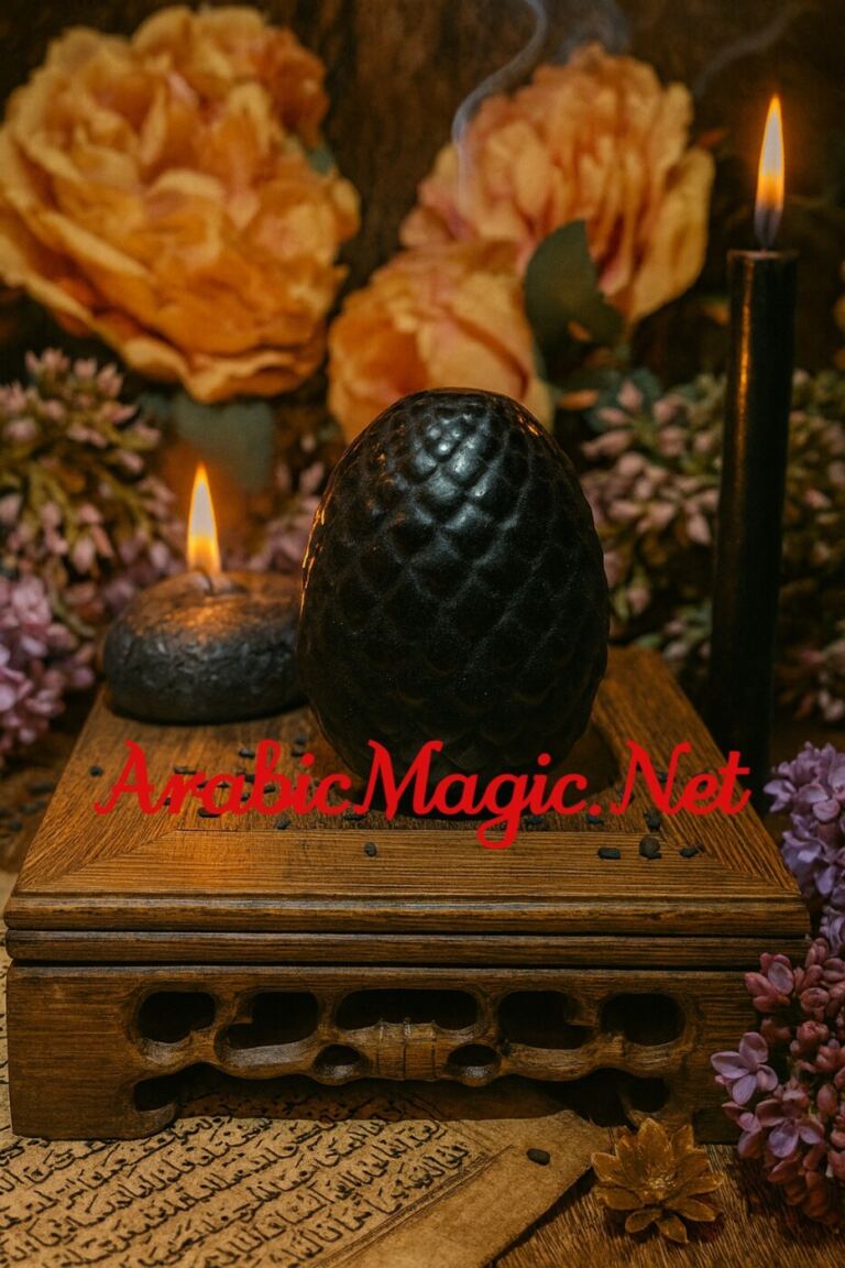 Mystical Black Egg of Spiritual Power, Connection to Ancient Secrets, Arabic Talisman of Divine Fortification & Gateway To The Unseen